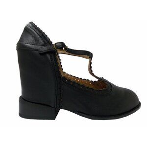 Jeffrey Campbell Black Leather T-Strap Mary Jane Wedge Platform Shoes  US 10